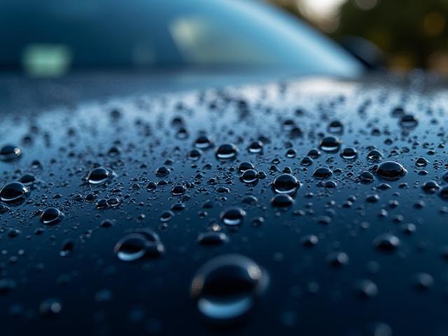 세라믹 코팅 후 물방울이 맺힌 차량 표면