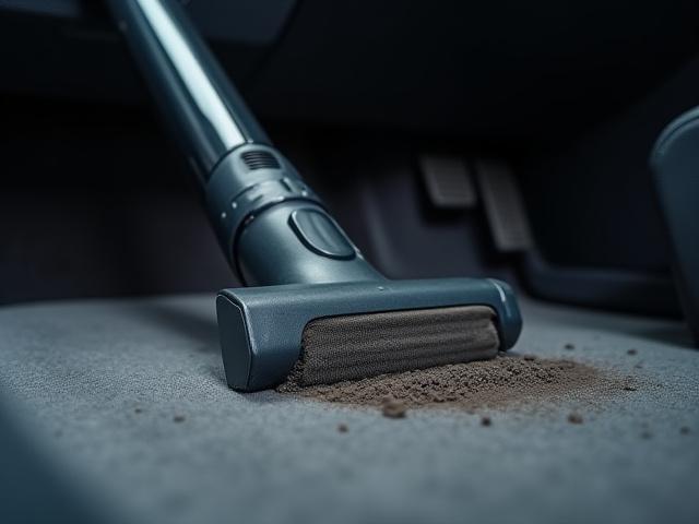 차량 내부를 진공 청소기로 청소하는 모습
